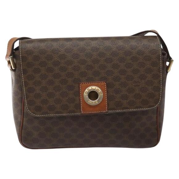 CELINE Macadam Canvas Shoulder Bag Pvc Leather Brown Gold - Picture 2 of 12